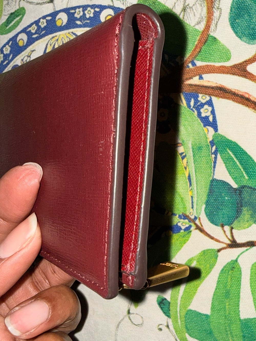 kate spade Burgundy Saffiano Leather Zip Card Wallet with Gold Hardware - Picture 6 of 7